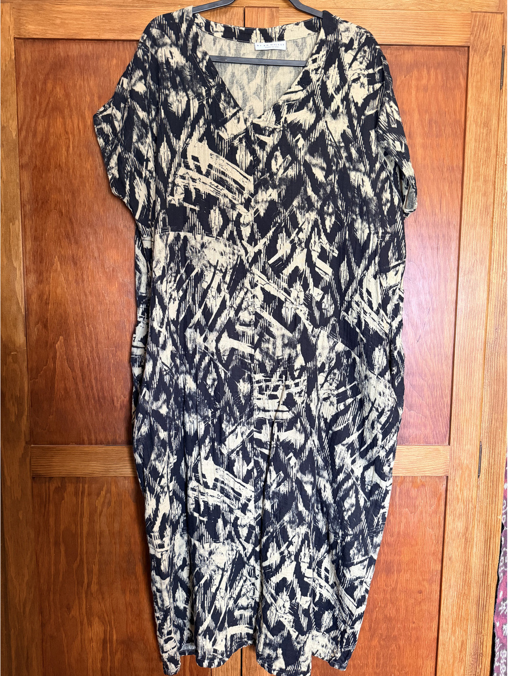 Bryn Walker Women's Black Abstract Print Cotton Kaftan Dress, Size M
